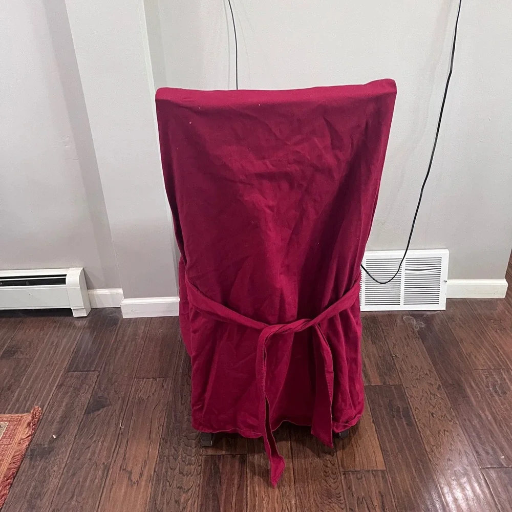 Cranberry Red Cotton Twill Dining Chair Slipcover Skirted High Back Tie Vtg